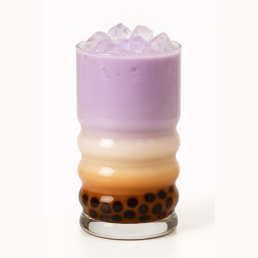 Taro dirty ripple latte with tapioca pearls